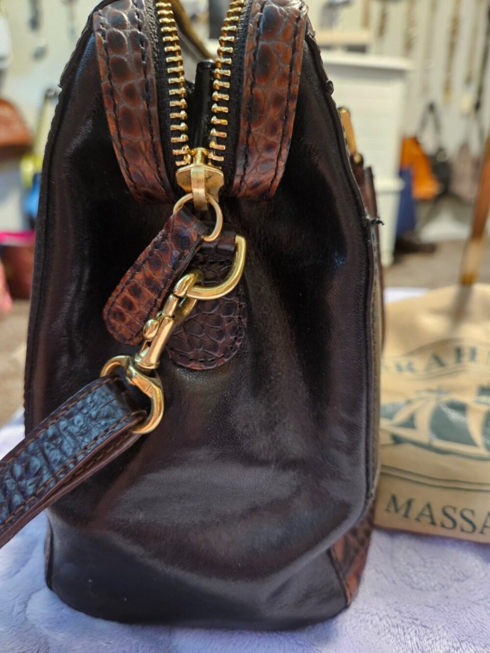 Vintage Brahmin Tuscan Crandall Doctors Handbag Black & Brown - Picture 2 of 15